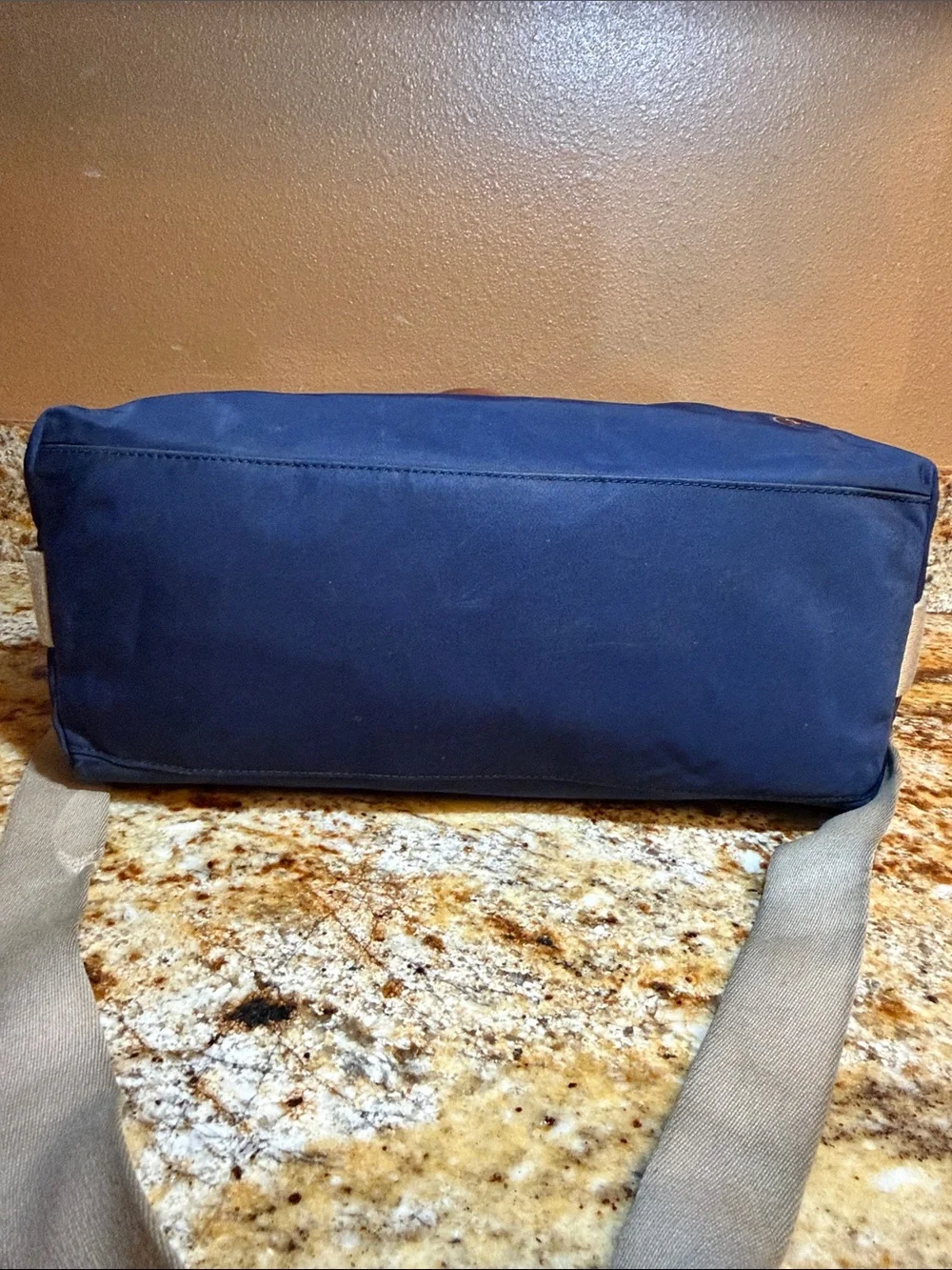 Dooney & Bourke Navy Nylon Messenger Bag with Tan Leather Trim